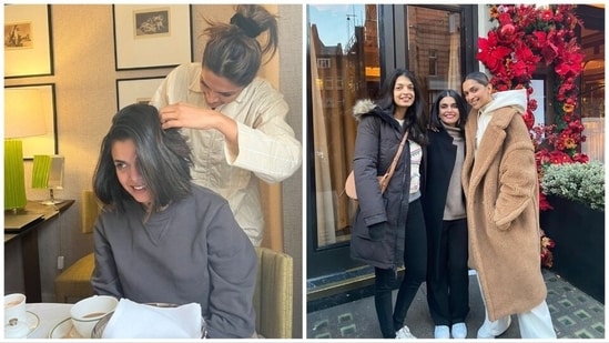 दीपिका पादुकोण लंदन में अपनी दोस्त के बाल संवारते हुए कैंडिड फोटो में नजर आईं।